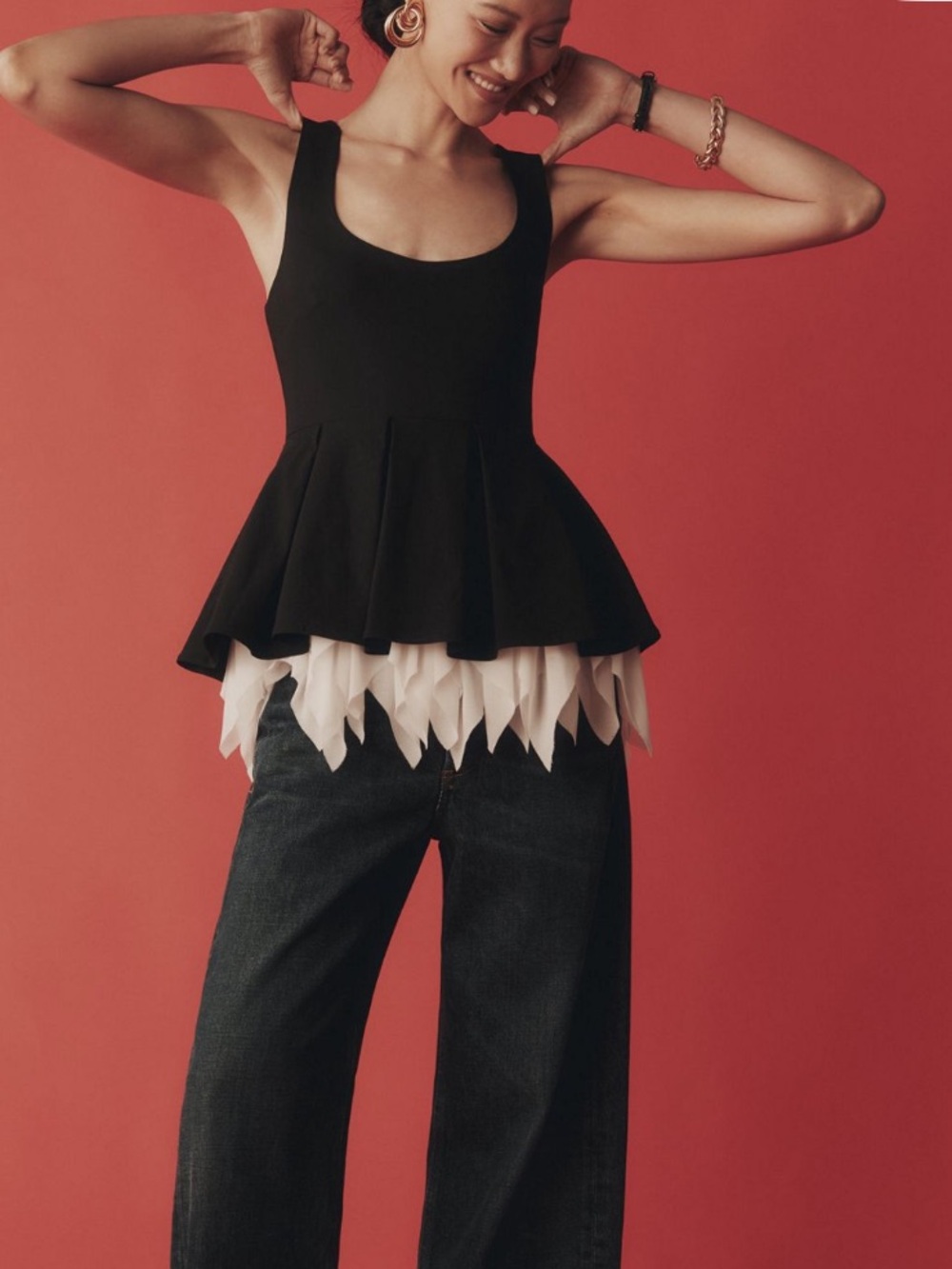 Mare Mare Sleeveless Peplum Frill-Hem Shell Top